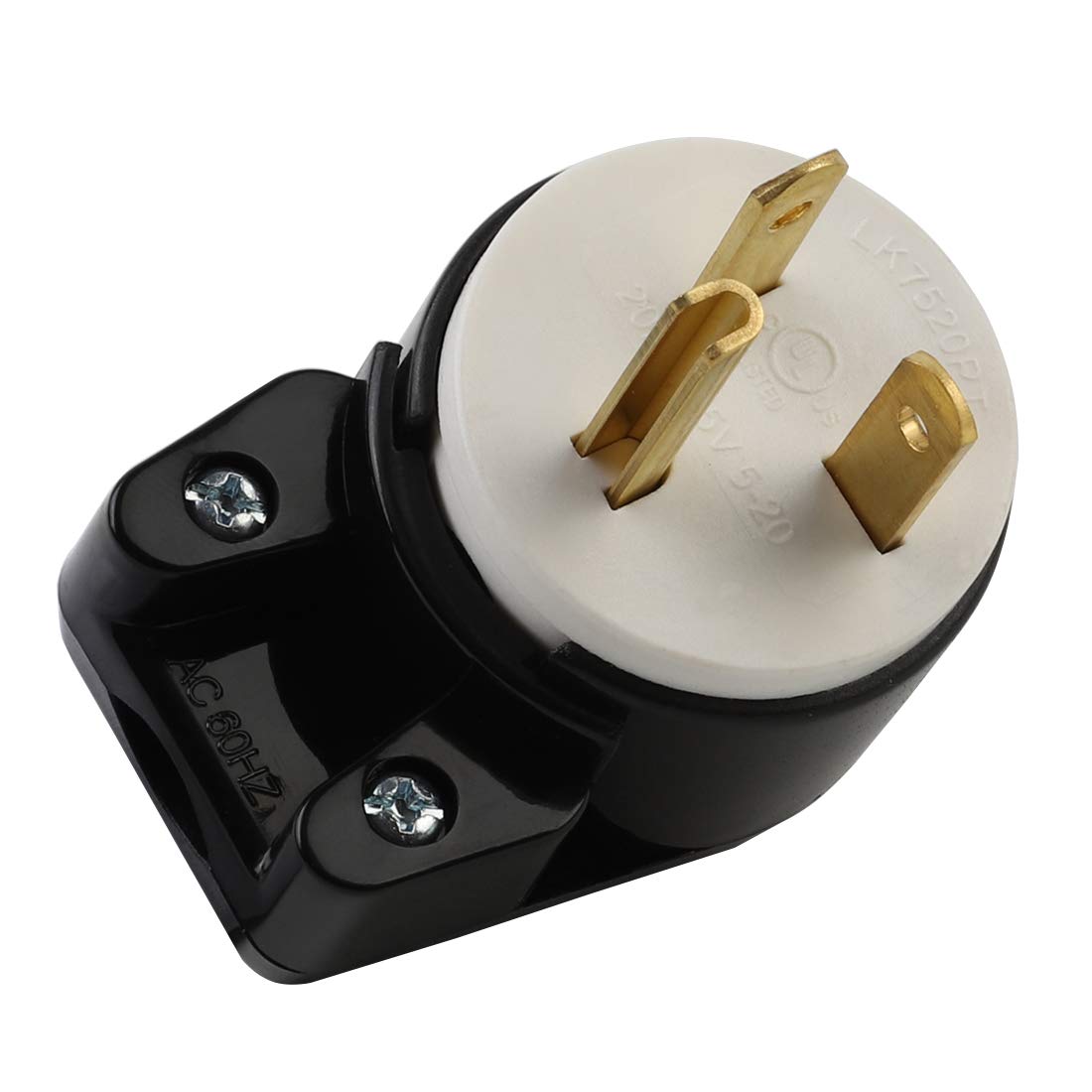 Enchufe de CA macho de 3 clavijas, ángulo recto ETL Nema 5-20P 3 polos DIY enchufe rewirable, 20A 125V USA 3Pin AC Connector, enchufe giratorio de