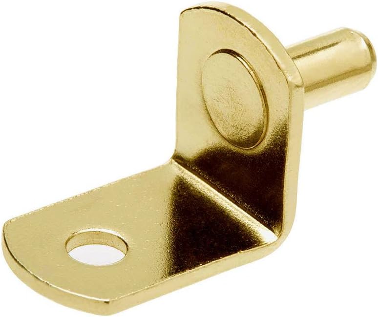 M4321-635-PB-10 – Juego de 10 clavijas para estantes en forma de L de latón pulido de 14 pulgadas, estilo gabinete, mueble y armario