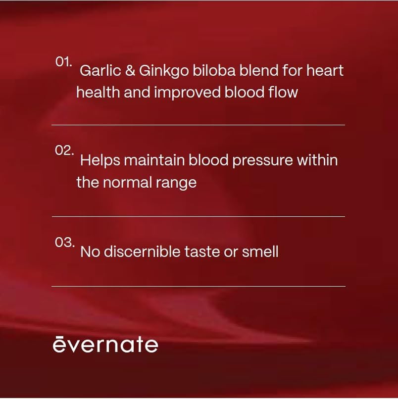 Ever Heart – Suplemento de apoyo para la presión arterial, combinación de ajo, espino, ginkgo biloba, zinc y L-arginina, sin OMG, sin gluten, fácil