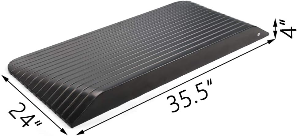 Rampa de umbral de goma sólida de 4 pulgadas para silla de ruedas, scooter y puerta, 1 paquete de 35.5 x 24 x 4
