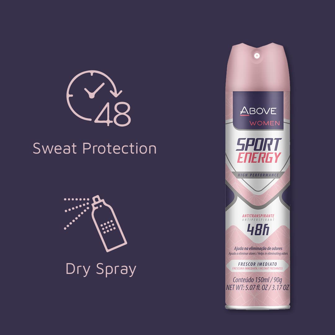 ABOVE Sport Energy – Juego de desodorante antitranspirante 48 horas para mujer, fragancia floral, spray seco que protege contra el sudor y el olor