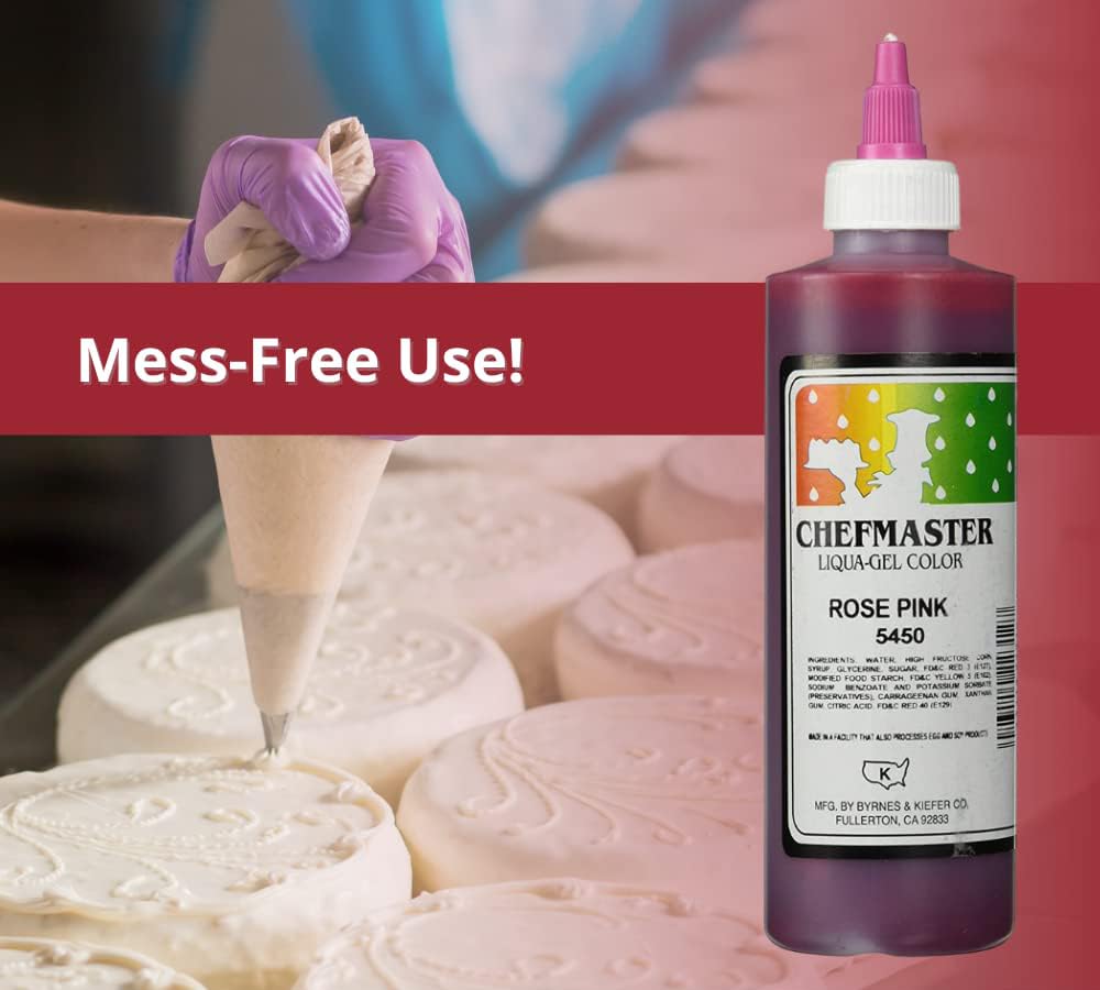 Chefmaster Colorante alimentario rosa Liqua-Gel  Color vibrante  Tinte de grado profesional para glaseado, glaseado, fondant  hornear y decorar