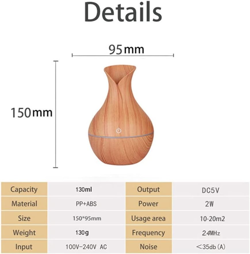 LIRUXUN Humidificador de aire eléctrico de grano de madera, difusor de aceite esencial portátil ultrasónico para aromaterapia USB Mini Mist Maker