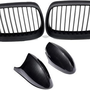 LH RH – Rejilla frontal superior negra mate para riñón + 2 cubiertas de fibra de carbono para espejo lateral compatible con 06-10 E92 Coupe 2D 07-10 LH RH – Rejilla frontal superior negra mate para riñón + 2 cubiertas de fibra de carbono para espejo lateral compatible con 06-10 E92 Coupe 2D 07-10