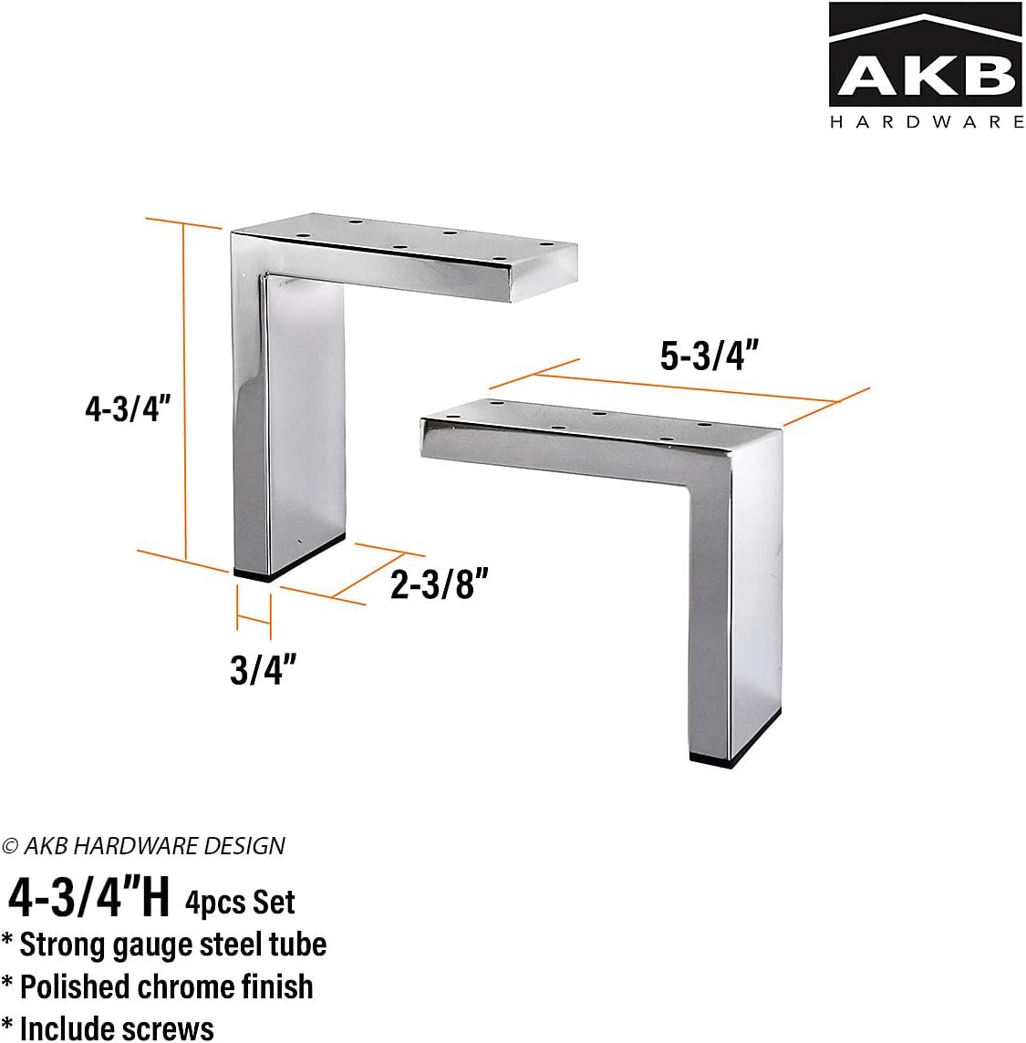 Patas rectangulares de acero para sofá, estilo L, patas de metal para muebles, patas de mesa, patas de banco, juego de 4 (4-34 pulgadas de alto,