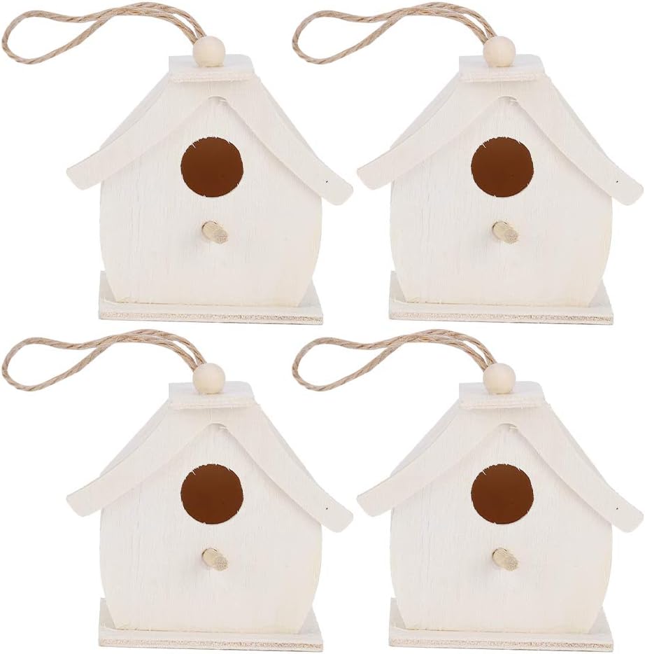 Fydun 4 piezas de madera para pájaros colgantes, nidos de pájaros, adornos para jardín al aire libre, balcón, patio, 4 unidades, casa de pájaros de
