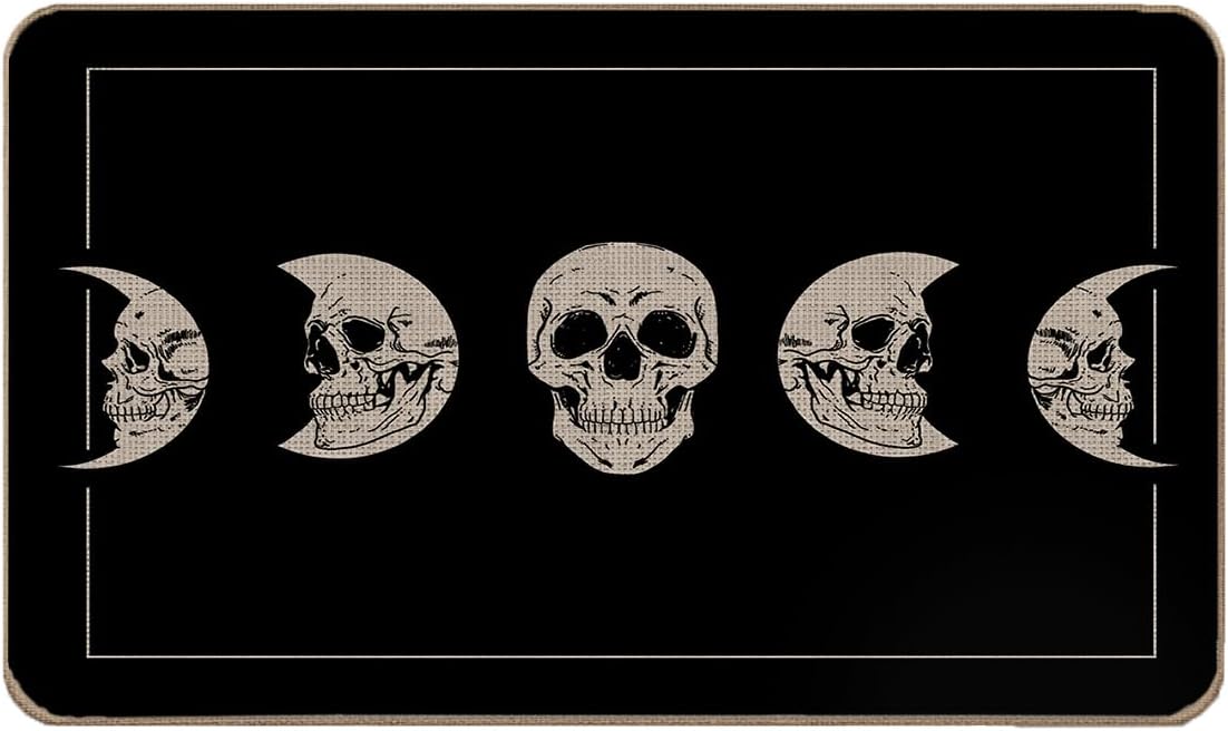 Tapete de Halloween para puerta, diseño de calavera y fase lunar, tapete de puerta de esqueleto para interiores, tapete de entrada al aire libre,