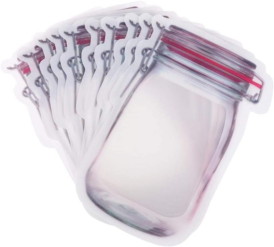 60 bolsas de almacenamiento de 3 colores mixtos para ahorro de alimentos, con patrón de tarro de masón, reutilizables, portátiles, con cremallera,