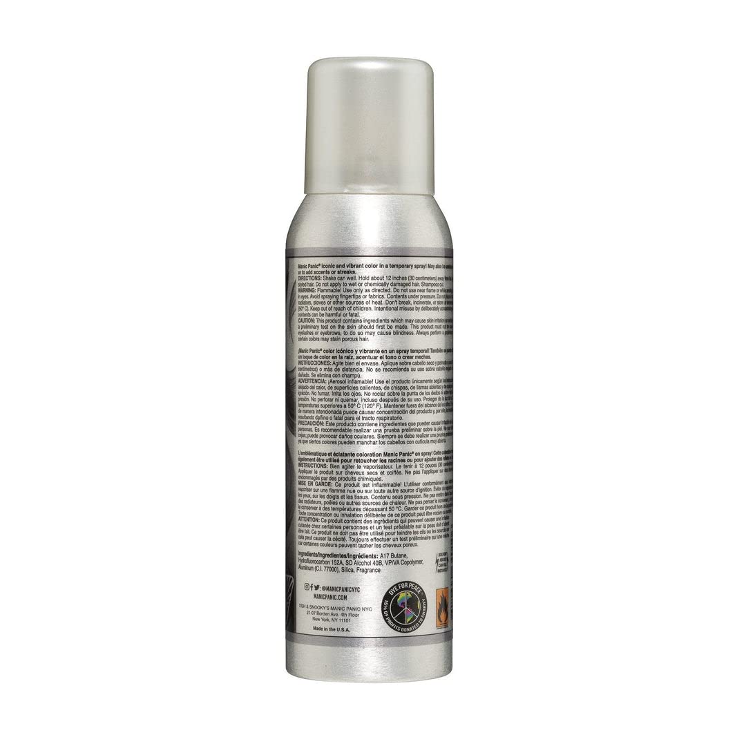 MANIC PANIC Silver Stiletto – Tinte en aerosol para el cabello, tinte instantáneo amplificado temporal, se lava fácilmente, tono plateado helado con