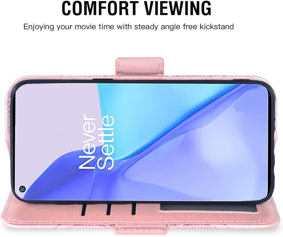 Funda compatible con OnePlus 9 OnePlus9 5G y protector de pantalla de vidrio templado, funda abatible para tarjetas de crédito, fundas para teléfono