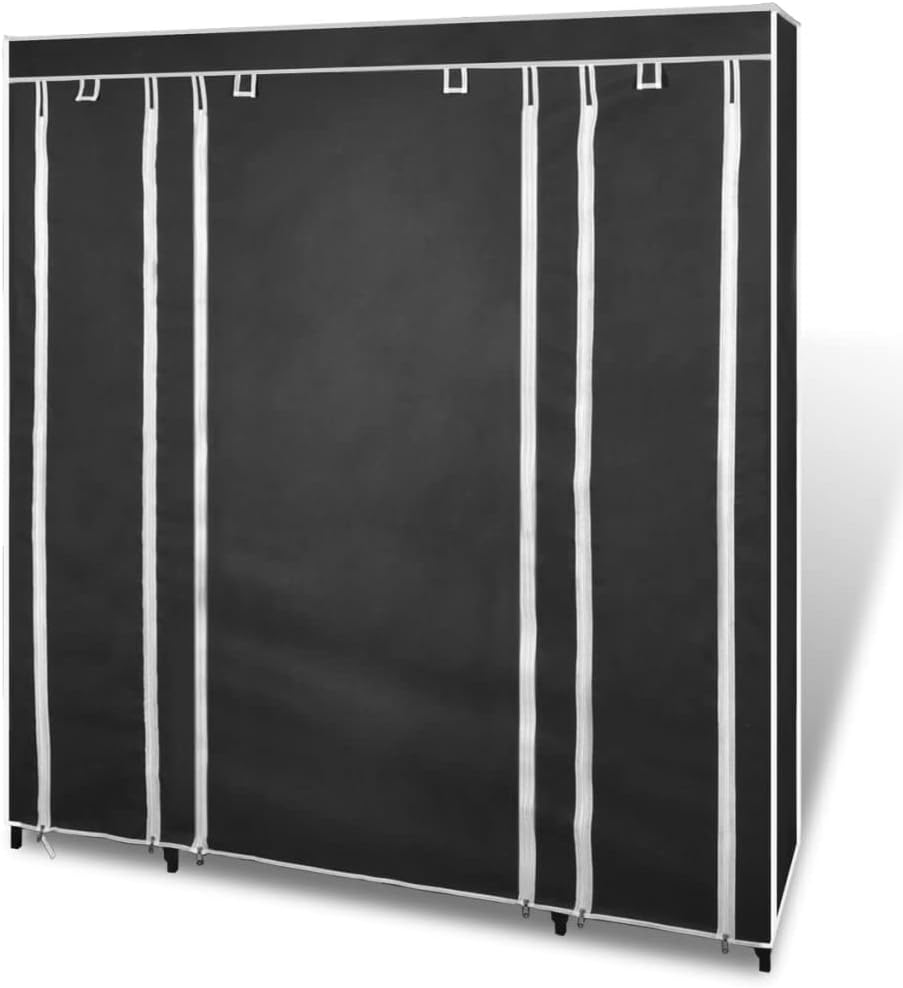 loibinfen Armario de tela con compartimentos y varillas, armario plegable, portátil, armario de tela, armario, organizador de ropa, 17.7 x 59 x 69