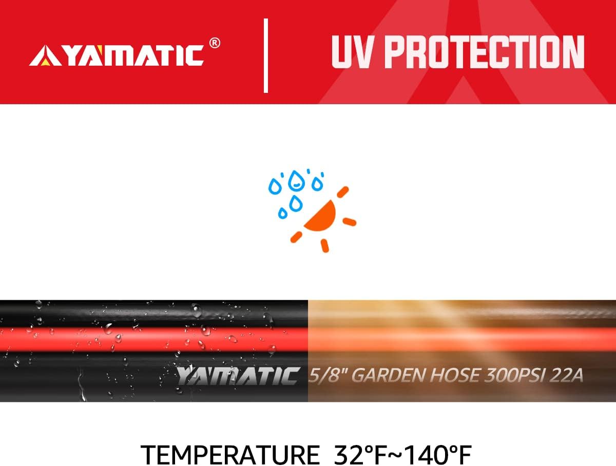 YAMATIC Manguera de jardín de 25 pies, manguera de agua ultra duradera, manguera regular de 58 pulgadas con conector de latón macizo para todo tipo