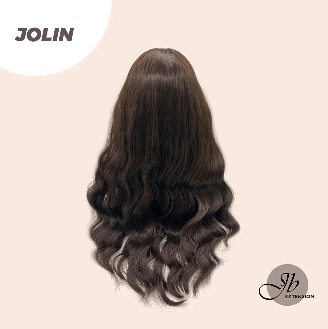 JOLIN – Peluca de cabello ondulado extra largo color marrón natural con flequillo en capas, ondulado, sin pegamento, pelucas de cabello largo para