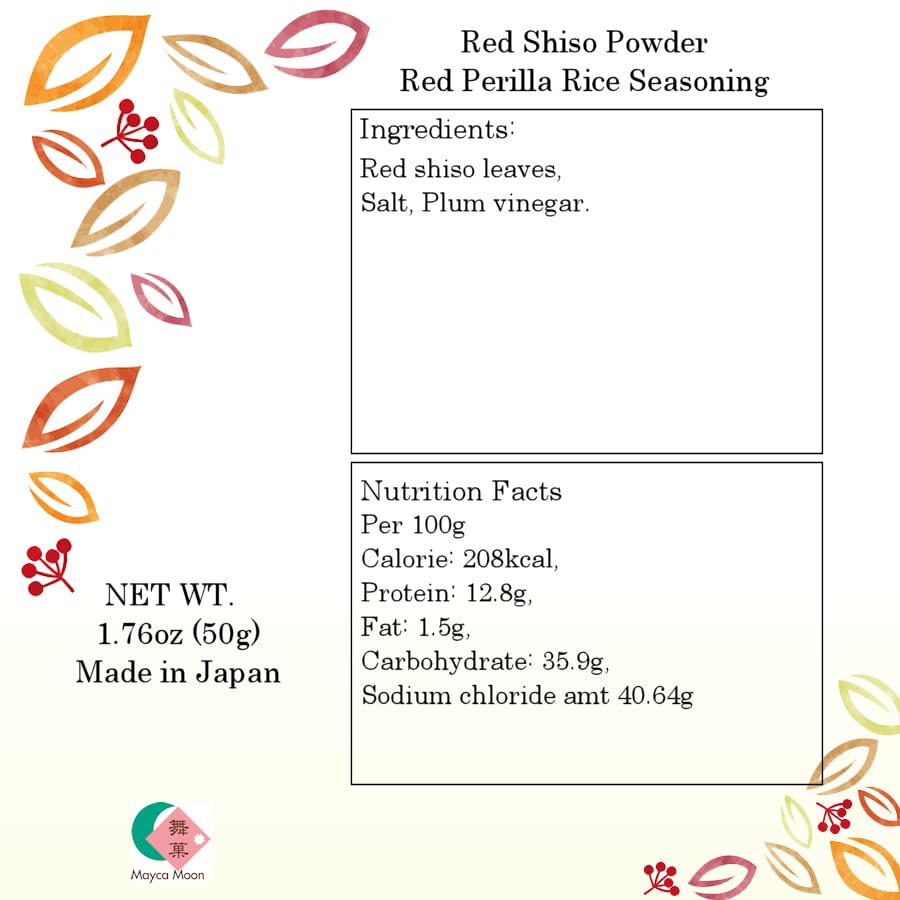 Mayca Moon Condimento de arroz con perilla roja en polvo Shiso rojo japonés (1.76 oz (50 g))