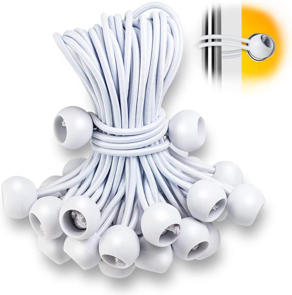 Cuerdas elásticas de bolas de 6 pulgadas con bolas, 100 unidades de cuerdas resistentes para toldo, lona para amarrar, campamento, refugio, carga,