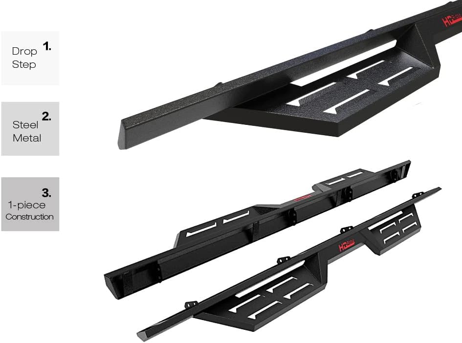 HD Ridez Estribos de acero estilo desplegable de construcción compatibles con Toyota Tundra 2007-2021 doble cabina