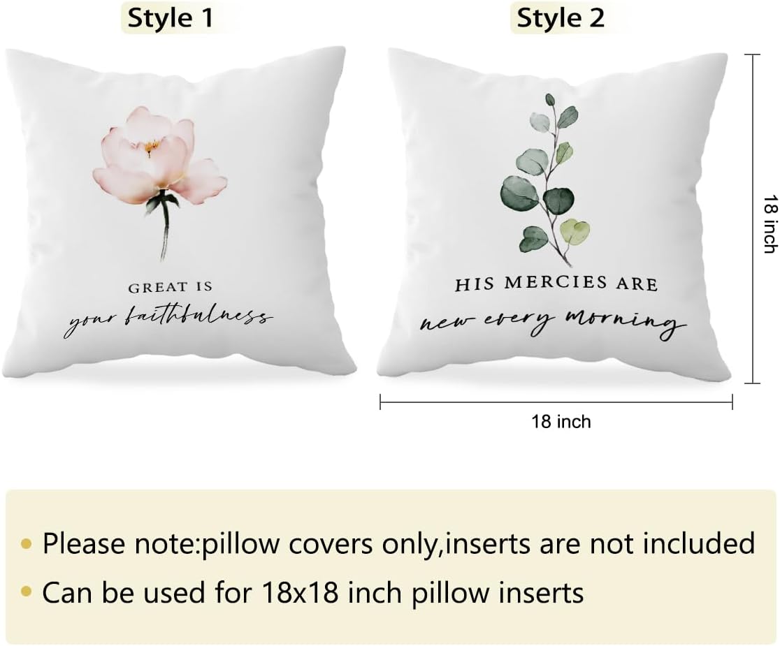 HONLUNG Christian His Mercies are New Every Morning – Fundas de almohada inspiradoras cristianas de 18 x 18 pulgadas, juego de 2 para el hogar,
