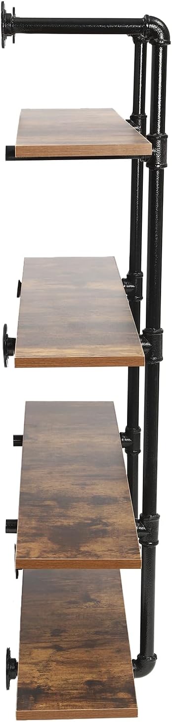 EurHomePlus Estantes flotantes de metal de 4 niveles para montar en la pared, estantería abierta, estantes de madera real Steampunk, estante de