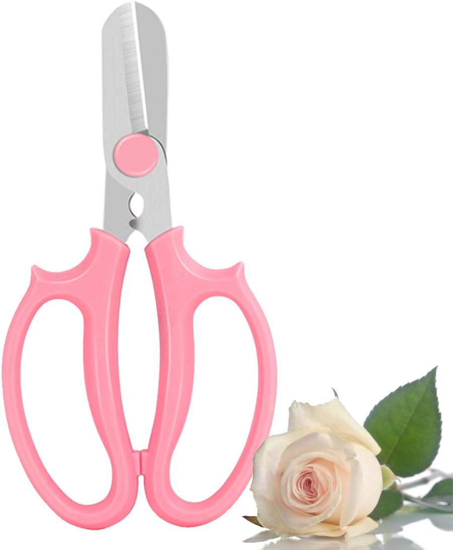Leize Tijeras de flores, tijeras florales de acero inoxidable multifunción de alta calidad, podadora gruesa para flores, ramas y hojas (rosa)