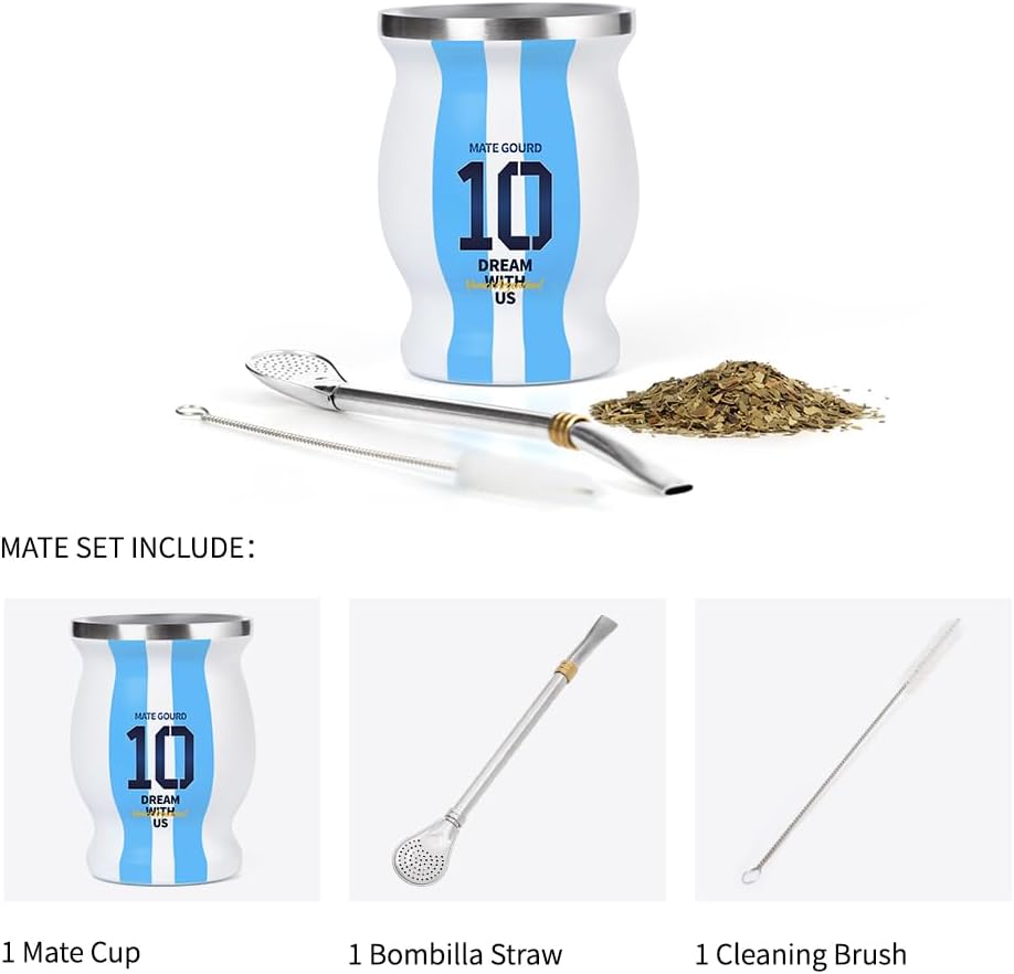 Argentina Captain No.10 Yerba Mate Gourd, vaso térmico de acero inoxidable de doble pared para mantener calientecafé helado, yerba mate, agua, té y