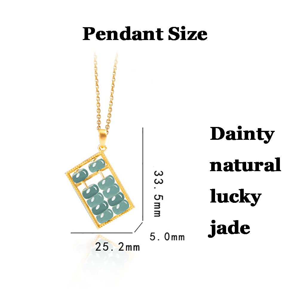 FitJinZun Chinese Natural Blue Jadeite Necklace for Women, Genuine Square Abacus Pendant with Bead, Good Luck Jewelry Fortune Gift for Her, 18inches