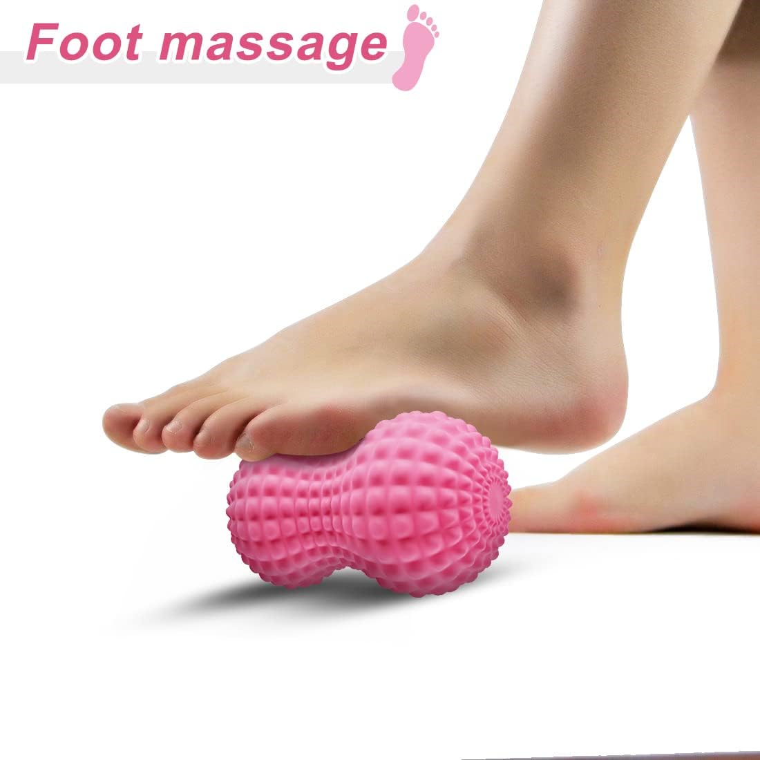 SELEWARE Bola de masaje de maní, bola de masaje de lacrosse doble de maní para espalda, cuello, hombros, columna vertebral, piernas, caderas, bola