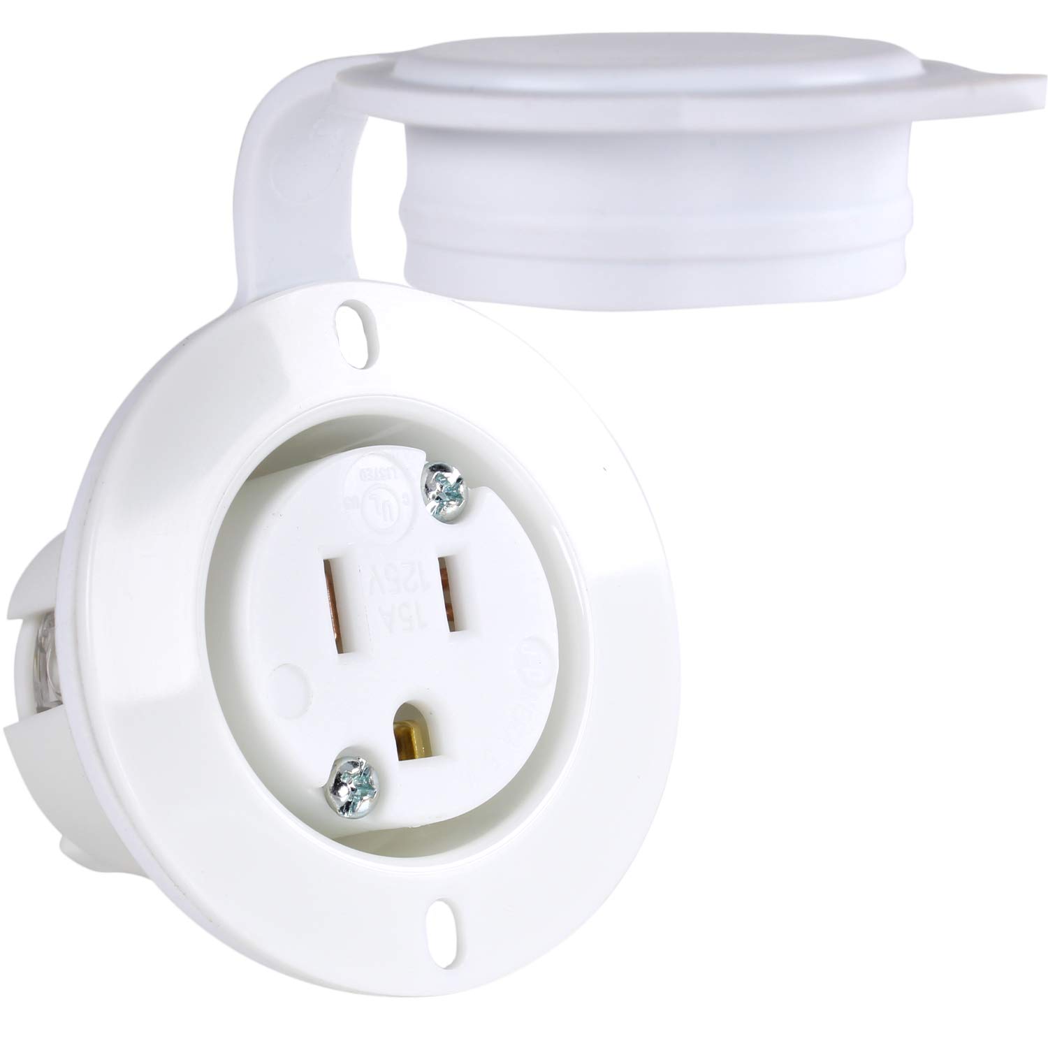 Journeyman-Pro 5279 15 Amp 120-125 voltios, salida con brida NEMA 5-15, grado comercial blanco, 2 polos-3 cables, receptáculo de cargador de enchufe