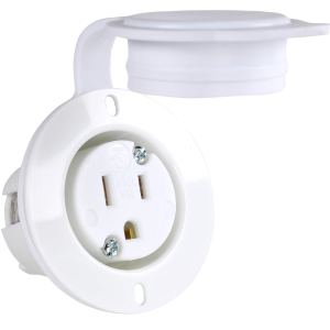 Journeyman-Pro 5279 15 Amp 120-125 voltios, salida con brida NEMA 5-15, grado comercial blanco, 2 polos-3 cables, receptáculo de cargador de enchufe Journeyman-Pro 5279 15 Amp 120-125 voltios, salida con brida NEMA 5-15, grado comercial blanco, 2 polos-3 cables, receptáculo de cargador de enchufe