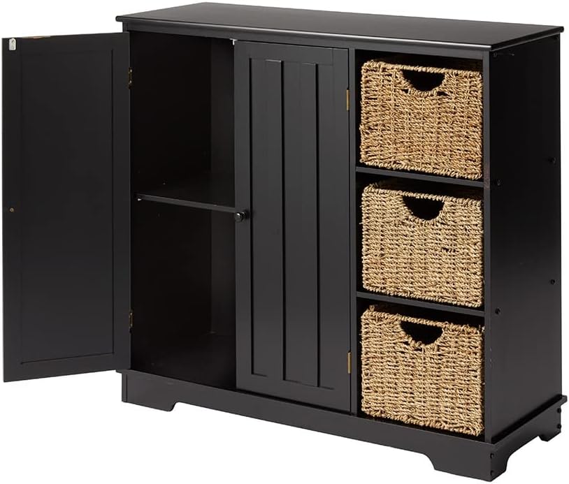 The Lakeside Collection Beadboard Buffet – Armario de almacenamiento, color negro