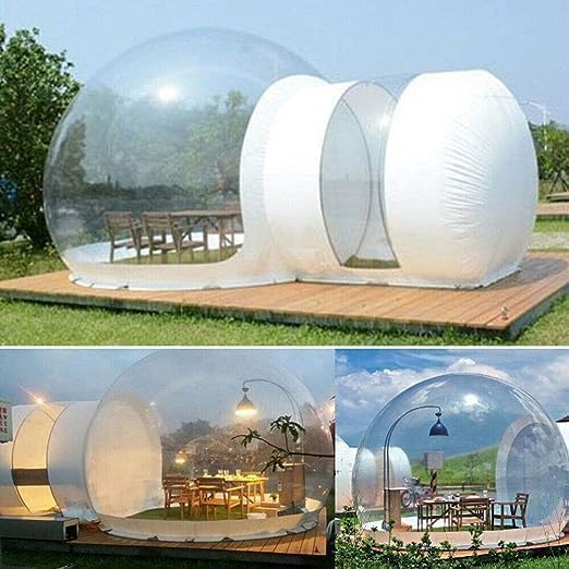 Tienda de campaña transparente, tienda de campaña inflable de burbujas al aire libre, cabina de campamento de cúpula transparente con soplador de