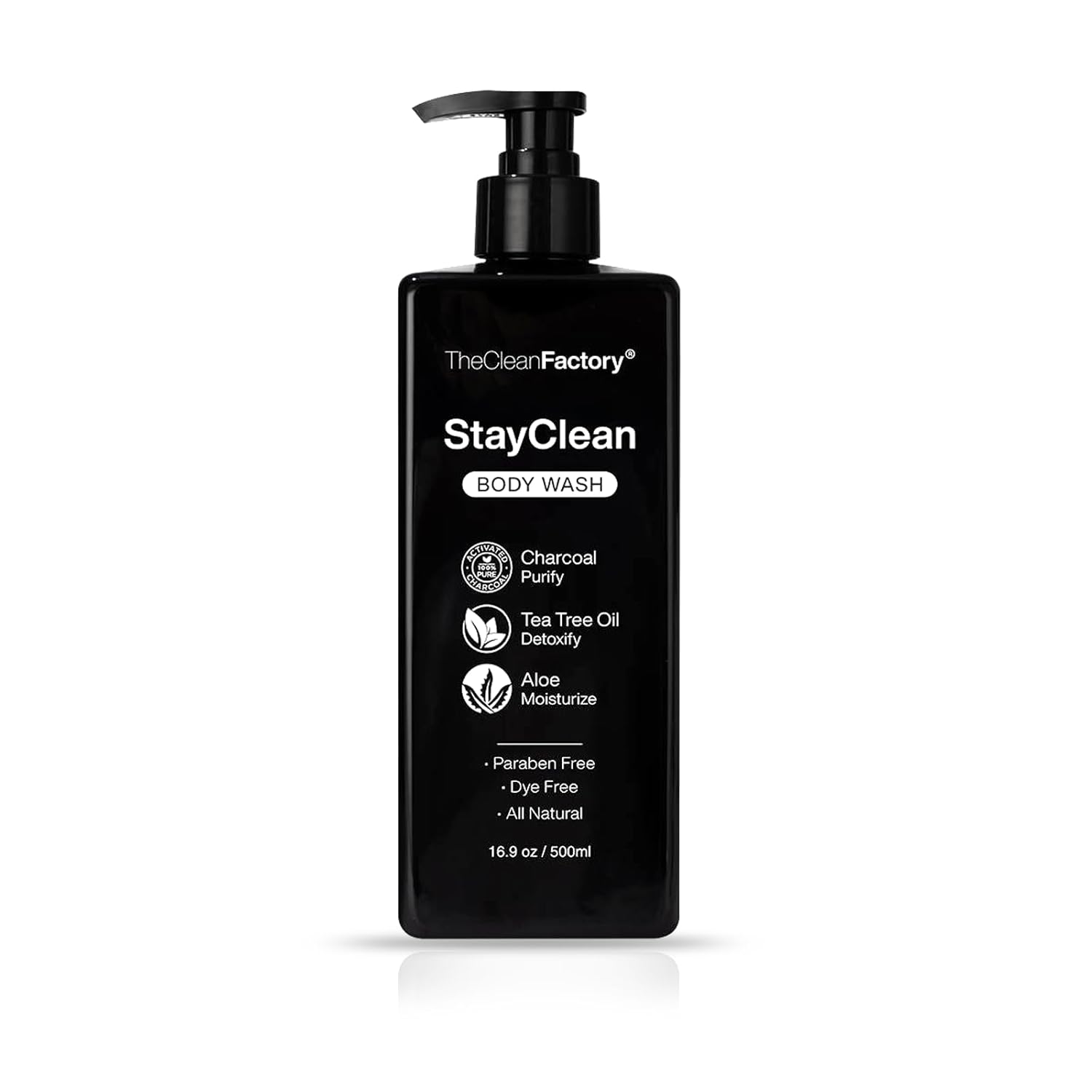 The Clean Factory StayClean Gel de baño para hombre con tecnología hidratante StayClean las 24 horas. Árbol de té de carbón activado y aloe. Jabón