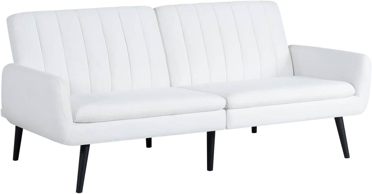 Naomi Home Raven – Sofá cama futón moderno, sofá convertible con respaldo dividido de lino para sala de estar, sofá cama moderno de mediados de