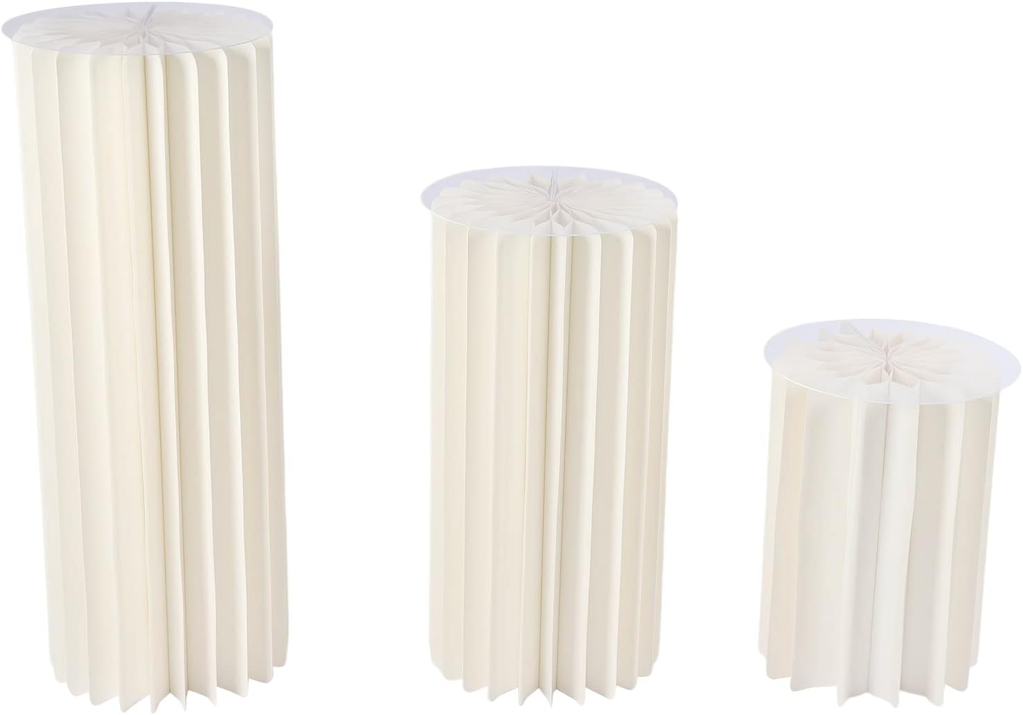 Fetcoi Centros de mesa de boda, jarrones de cartón, exhibición de columnas plegables blancas con tapa acrílica, jarrón alto para flores, soporte de