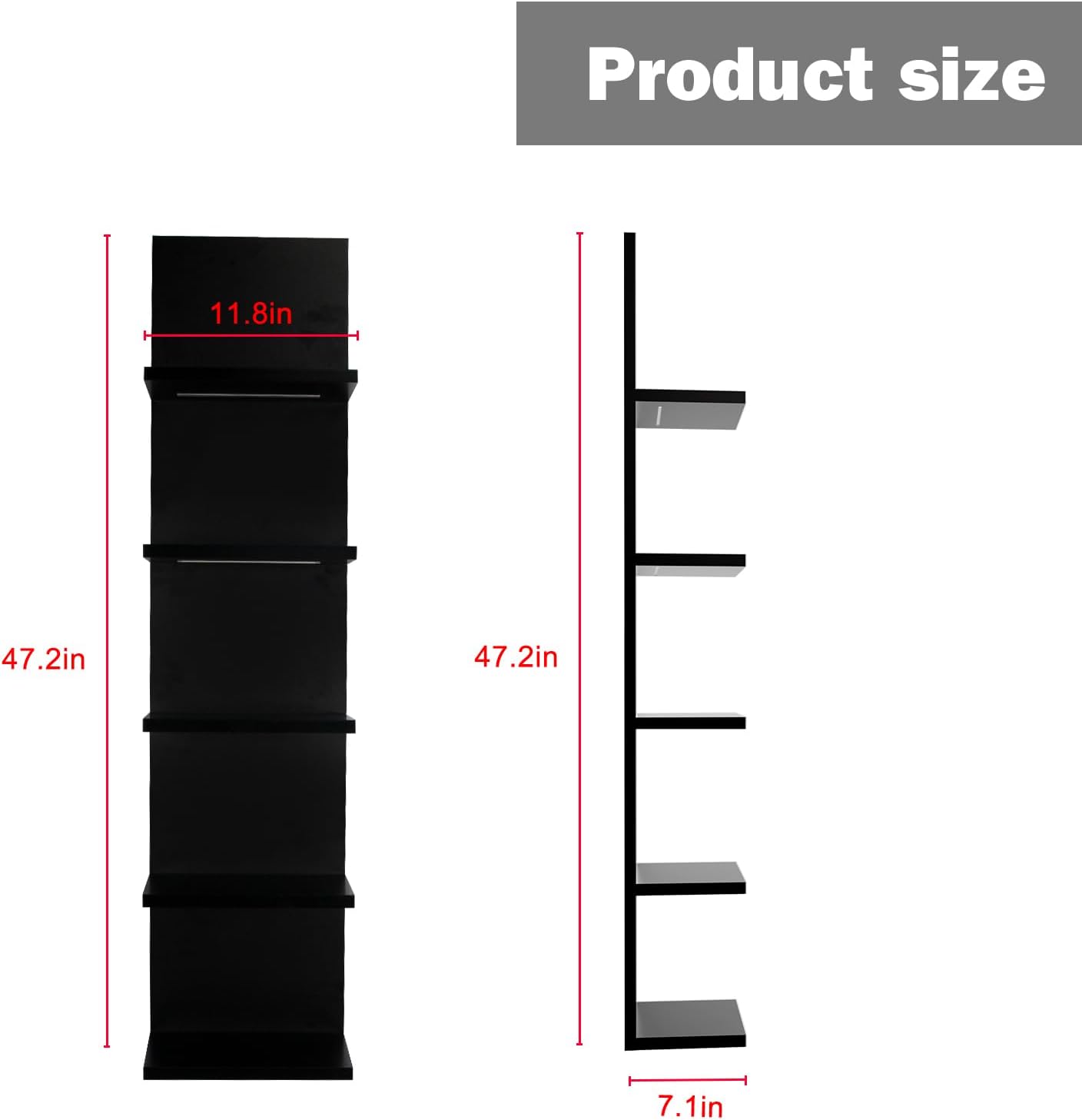 Estantes de pared de 5 niveles con luz LED, estante de columna vertical, almacenamiento flotante, organizador de decoración del hogar, estante de