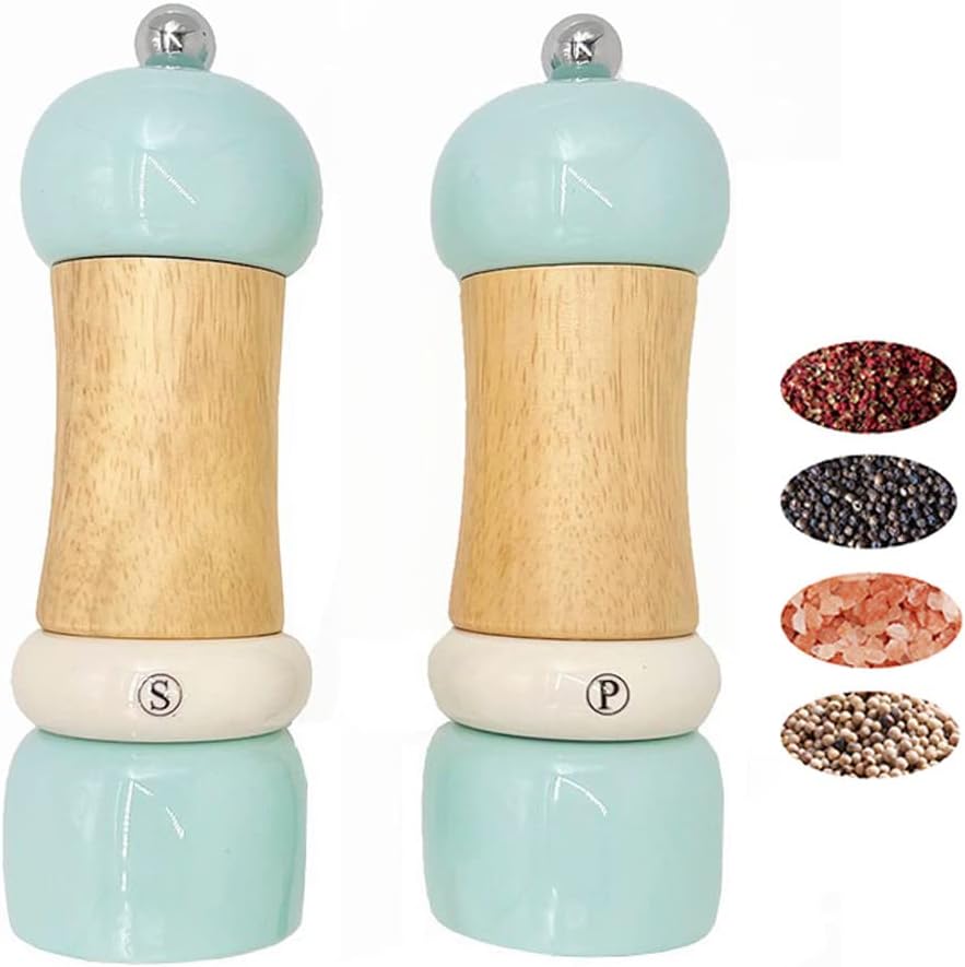 CASASUNCO Juego clásico de molino de sal y pimienta de madera, salero y pimienta, elegante molinillo de pimienta, rotador de cerámica, recargable,