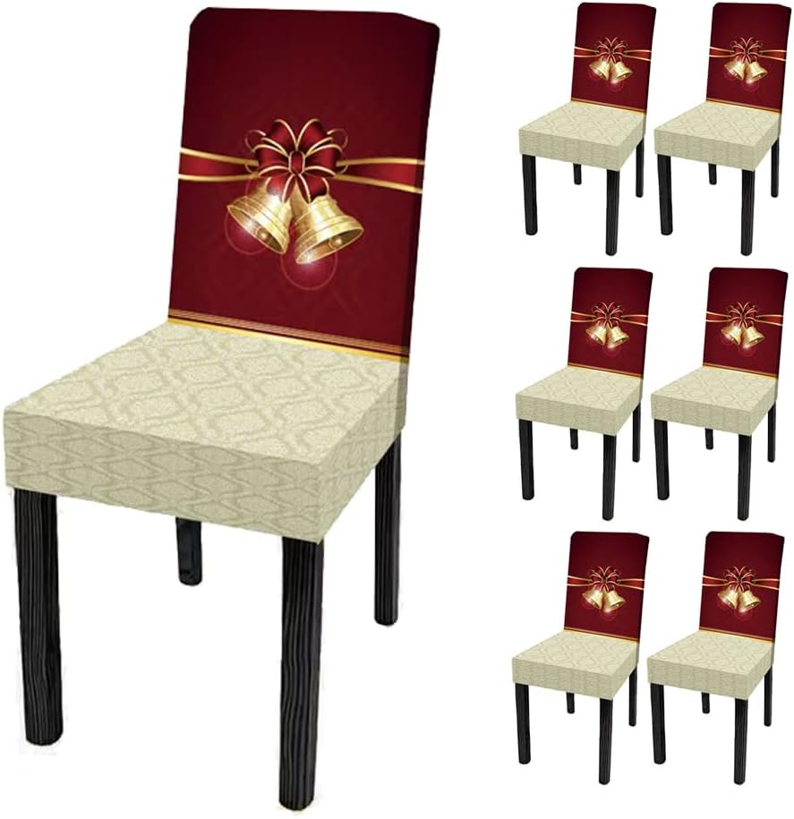 Fundas para sillas de comedor navideñas, 6 piezas, elásticas estampadas, fundas de asiento para decoración de vacaciones, fiestas, cocina, comedor