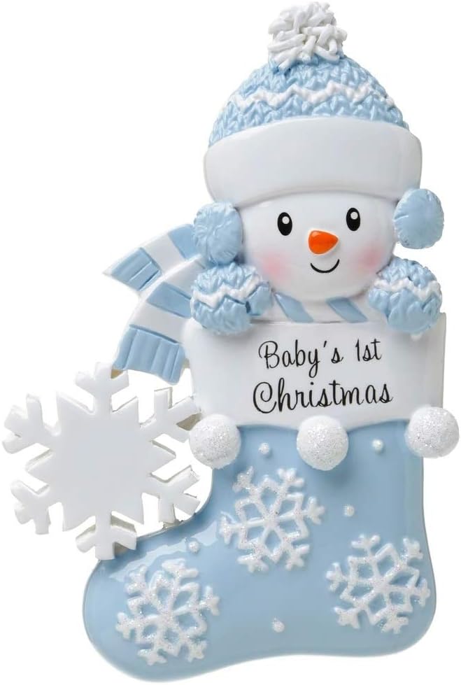 Adorno personalizado para 2020, primera Navidad del bebé, bebé de nieve con malla y copo de nieve. Adorno para árbol de Navidad, escrito a mano,