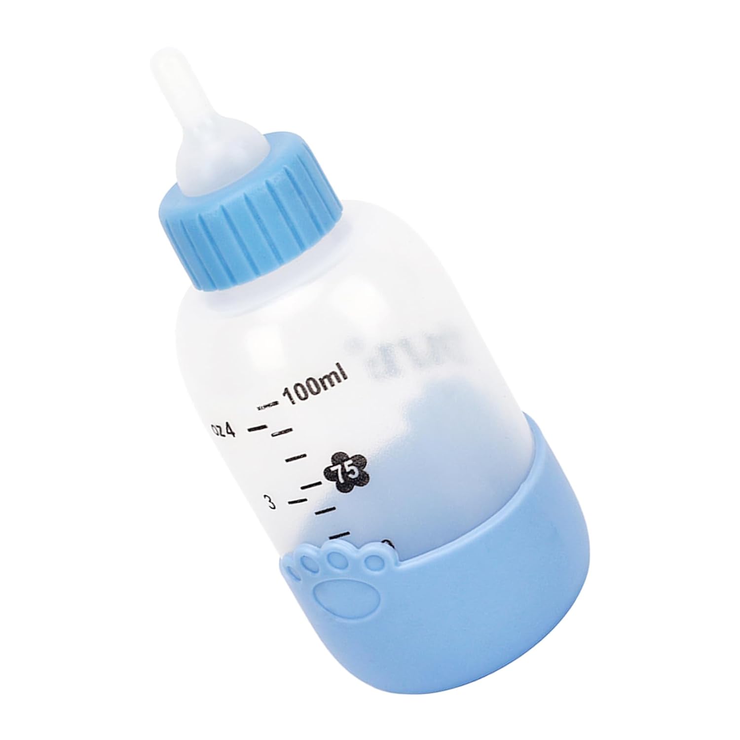 Botella de leche para mascotas, botella de lactancia de silicona transparente universal con 3 pezones para cachorros (azul)