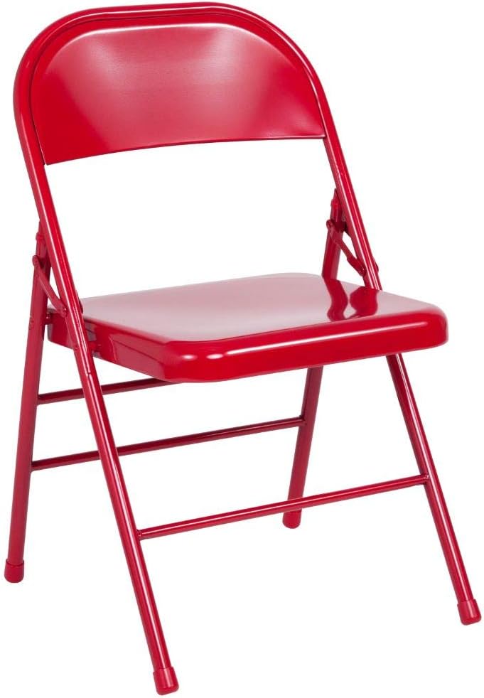 Flash Furniture Serie Hércules Silla plegable de metal de triple soporte y doble bisagra -rojo – paquete de 2