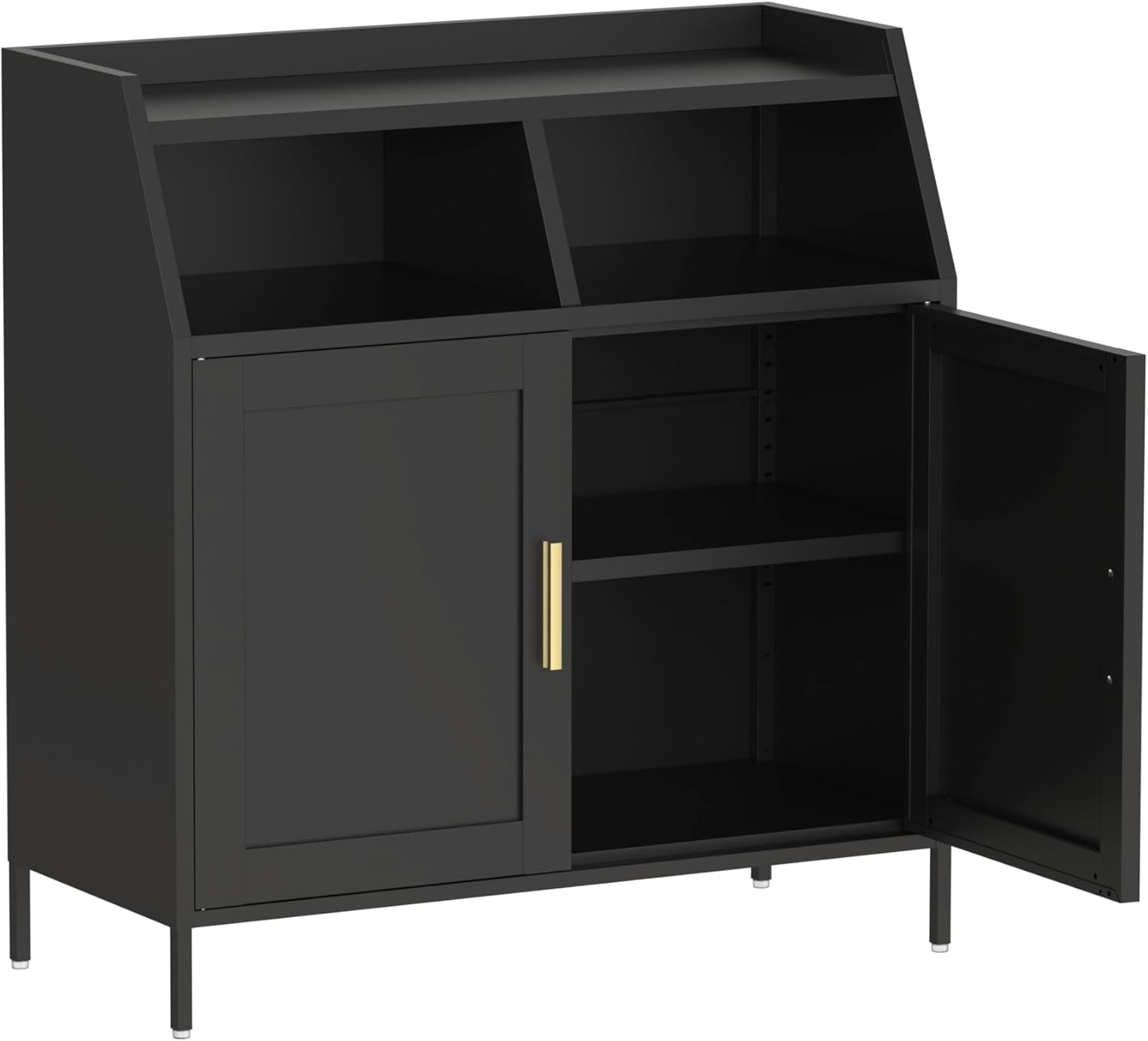 Aparador de buffet de metal negro de 32 pulgadas con dos puertas y gran espacio de almacenamiento y estante ajustable para sala de estar y comedor