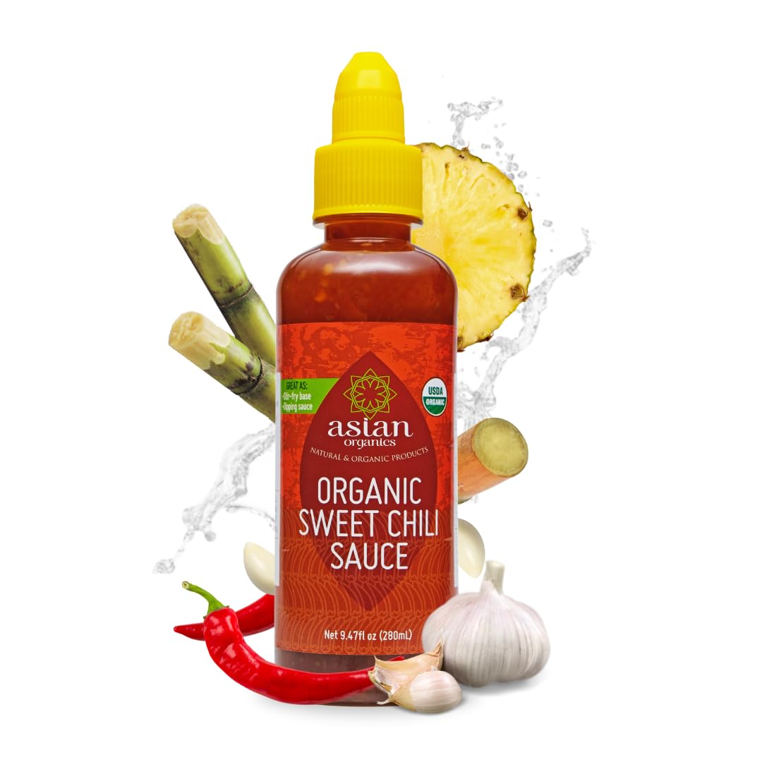Asian Organics Salsa de chile dulce tailandés  Salsa orgánica de chile dulce  Salsa de chile asiático 100% orgánica certificada por USDA, sin MSG,