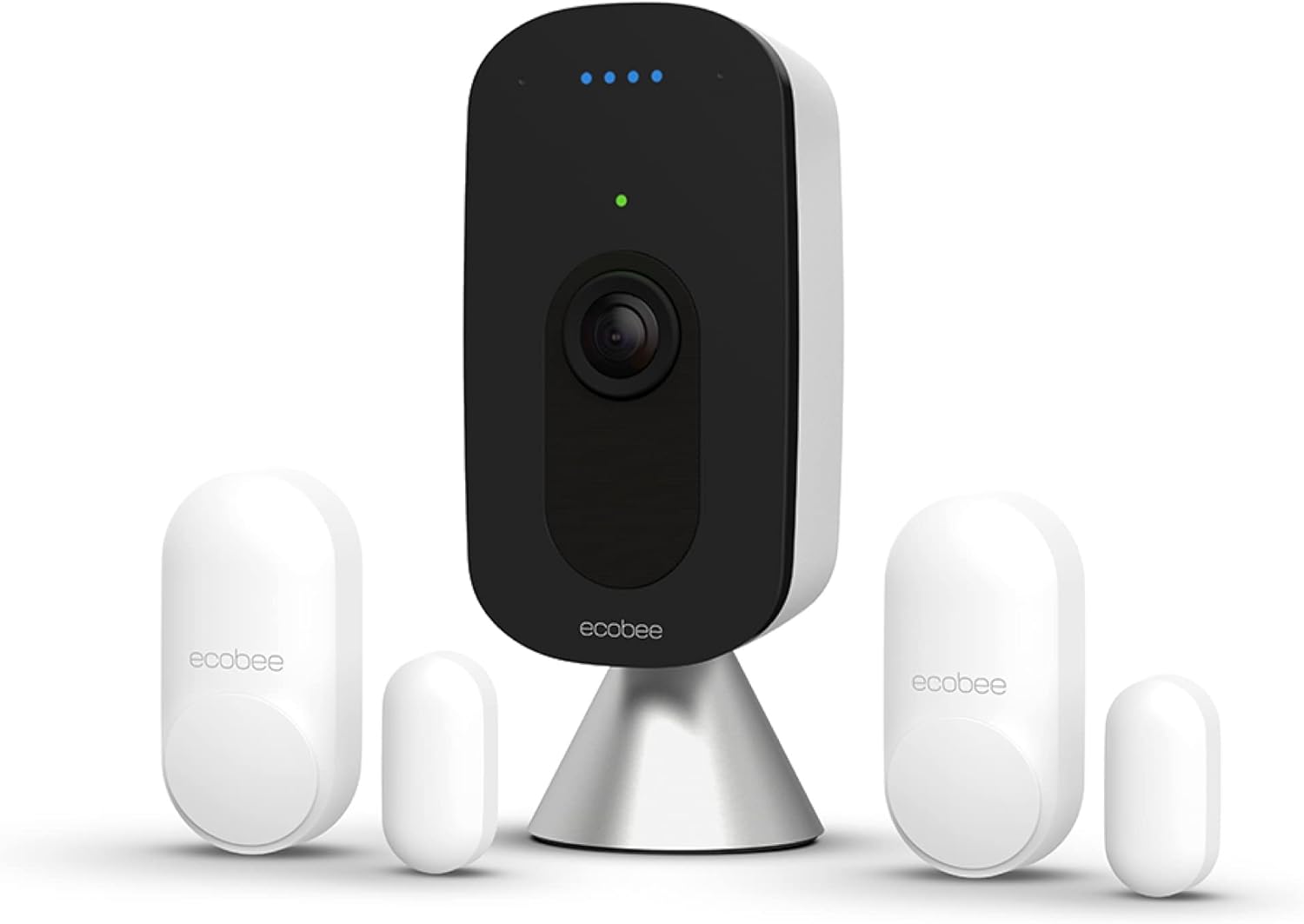 ecobee SmartCamera Smart Security Bundle Cámara inteligente Cámara de seguridad WiFi para interiores y paquete de 2 sensores inteligentes para