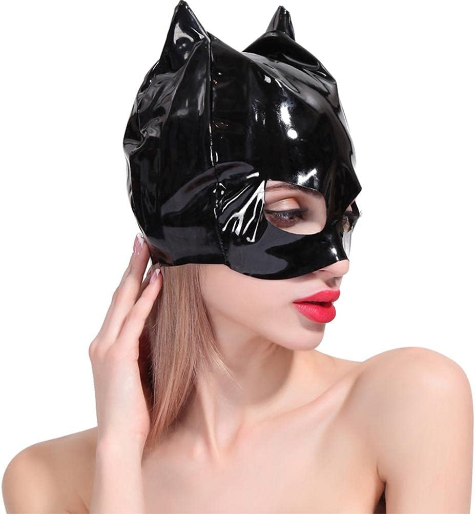 Máscara de gato de Halloween para mujer, máscara de piel sintética negra, máscara de Halloween para carnaval, fiesta, cosplay, talla M