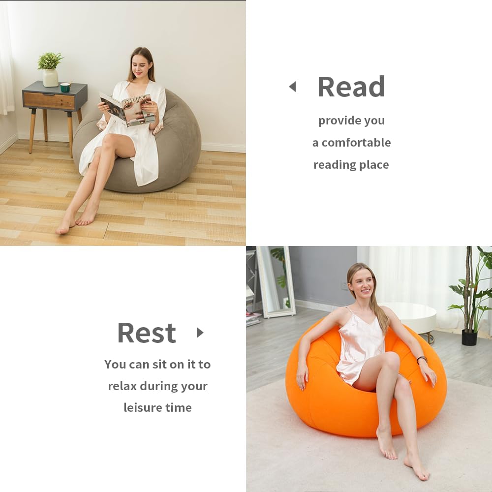 KAERMU Silla inflable con bomba de aire, sofá tumbona para sala de estar interior, dormitorio, tumbonas (naranja)