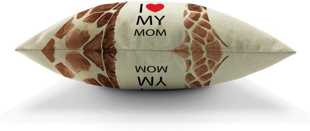 Moslion Giraffe Throw Pillow Cover with I Love My Mom Inspirational Quote Lettering Heart Safari Animal Square Pillow Case Cushion Cover for Home