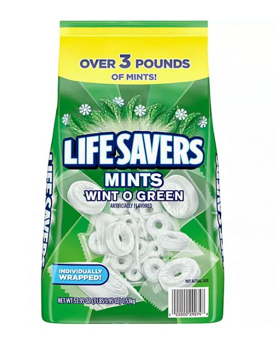 LifeSavers Wint O Green Breath Mints – Caramelos duros a granel de 53.95 onzas (3.3 libras)