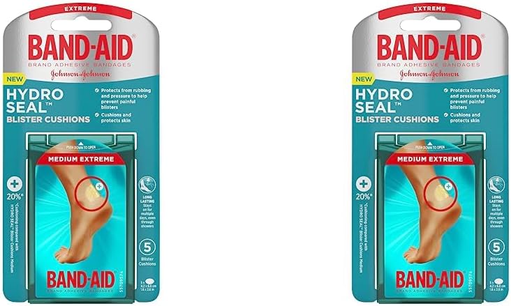Band-Aid Brand Hydro Seal – Vendajes de cojín blíster, almohadillas adhesivas impermeables, medianas, 5 unidades (paquete de 2)
