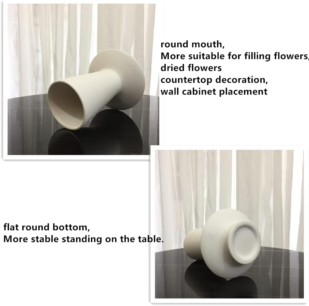 White Ceramic Vase Nordic Minimalist Style Decor for Countertop Center Dresser Kitchen Living Room Home Decor White Matte Abstract Vase (White 666)