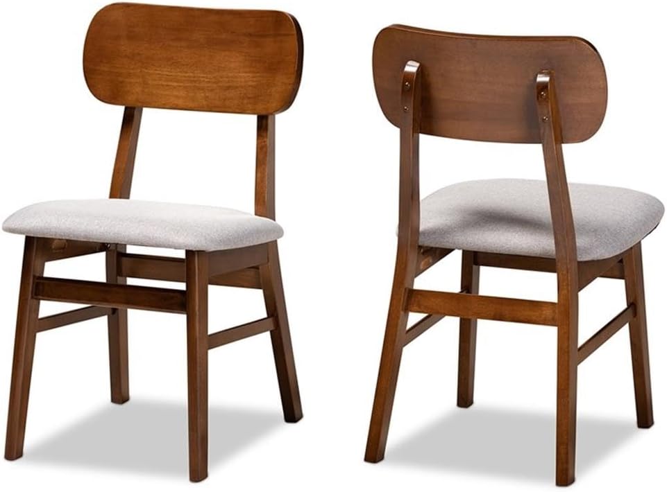 Baxton Studio Euclid Mid-Century – Juego de sillas de comedor de 2 piezas con tapizado de tela gris y acabado marrón nogal