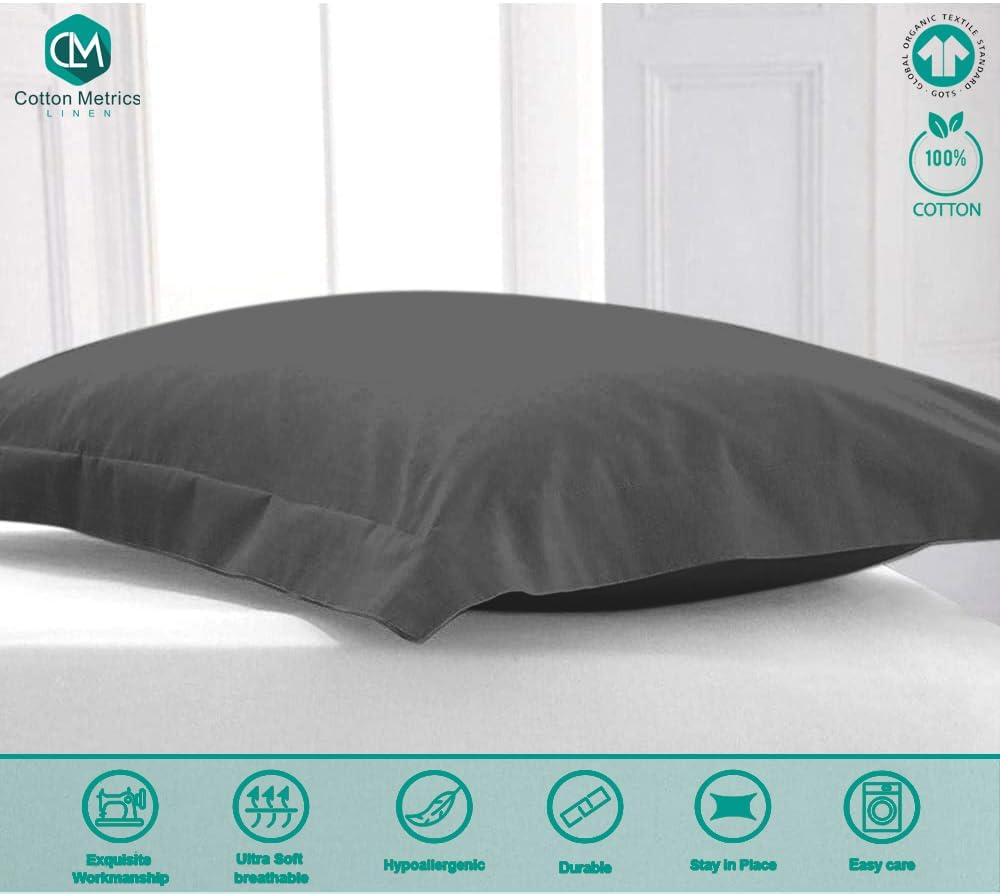 Cotton Metrics – Juego de 2 fundas de almohada cuadradas europeas de alta calidad, color gris, 600 hilos, 100% algodón orgánico, fundas de almohada